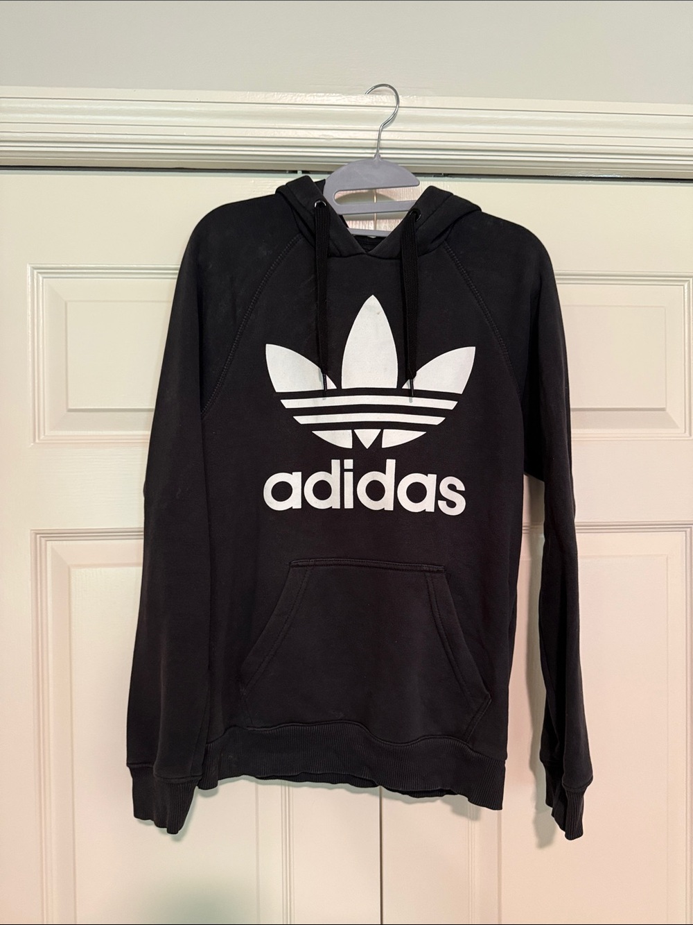 adidas Black Crewneck Hoodie with White Trefoil Logo